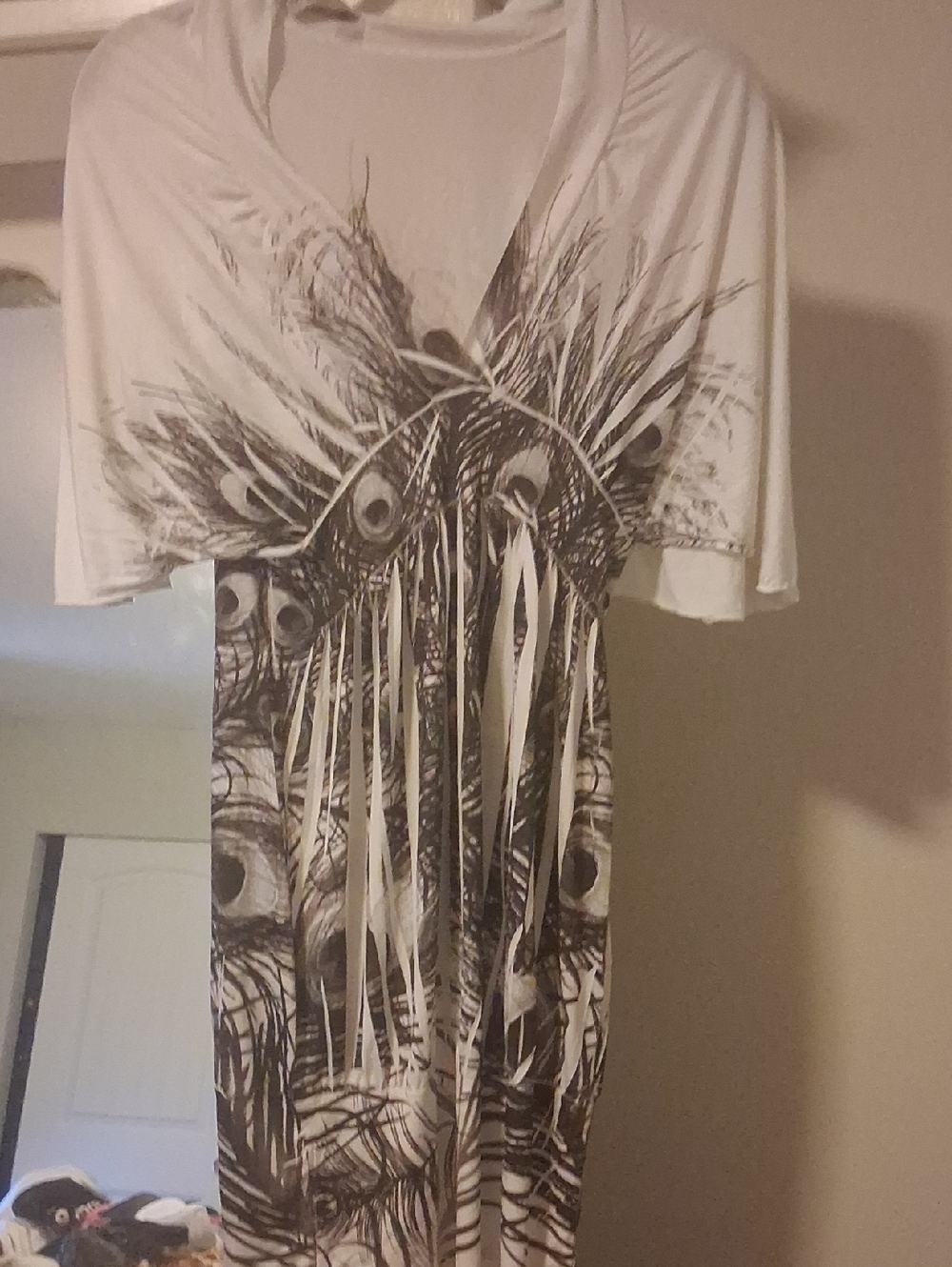 Women’s White Tunic with Black Feather Print